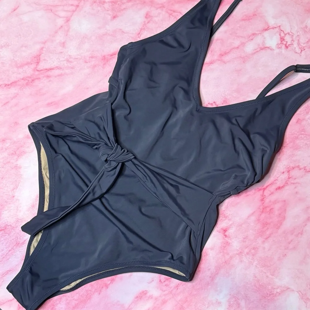 Shade & Shore Navy One Piece Swimsuit Small Tummy Control Cutout Beachwear Chic